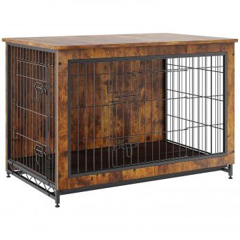 Vevor 38-Inch Rustic Wooden Dog Crate Furniture with Double Doors and Removable Tray for Indoor Use, Suitable for Dogs up to 70 Pounds
