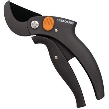 Fiskars Tijeras de podar con yunque para madera seca, Ø de corte: 2 cm, Longitud: 17,3 cm, Negro/Naranja, 1001532