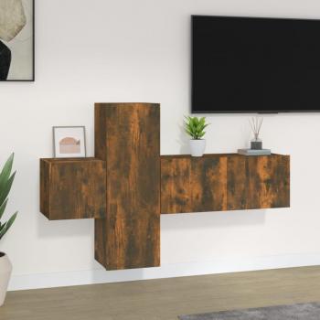 Set de muebles de TV 3 piezas de roble ahumado de madera contrachapada