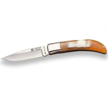 Navaja artesanal deportiva Joker Pointer NA06 con cachas de asta de toro y hoja MOVA de 9 cm, ideal para pesca, caza, camping y senderismo