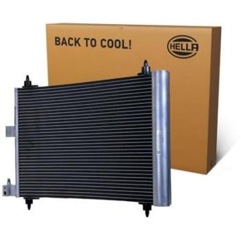 Condensador de aire acondicionado HELLA 8FC 366 220-501 con tubos refrigerantes paralelo, aluminio, incluye juntas y secador