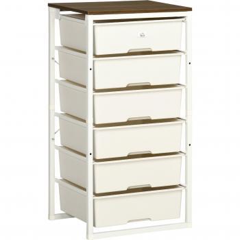 Cajonera con 6 Cajones de Plástico y Marco de Acero para Salón Dormitorio Habitación 41,5x33x82 cm Blanco