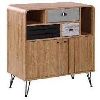 Aparador Retro de Madera Clara 80 x 40 x 87 cm con 2 Puertas y 3 Cajones Kyle
