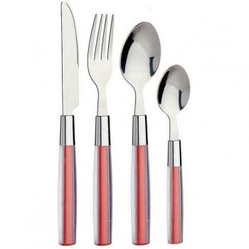 SET 16 CUBIERTOS ACERO INOXIDABLE MANGO PS ROJO