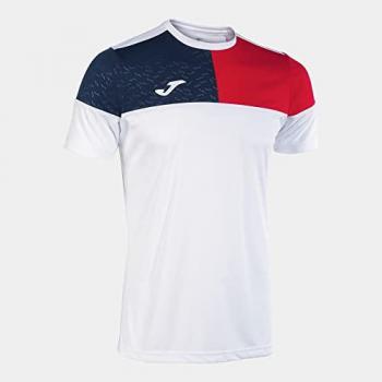 Camiseta de fútbol Joma manga corta Crew V blanca con rojo y marino