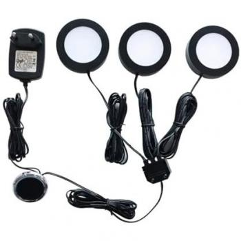 Lámparas LED bajo mueble Arcchio Vilam, set de 3, negro, aluminio dimmable