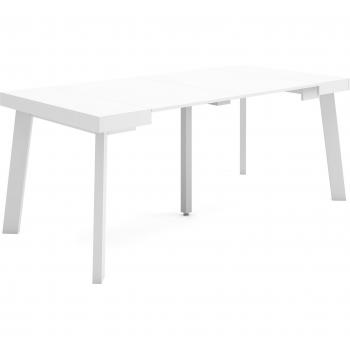 Mesa Consola Extensible 180 cm para 8 Comensales, Patas de Madera, Estilo Moderno, Blanco