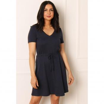 ONLY Basic V Neck Short Sleeve Mini Summer Dress in Navy Blue - M