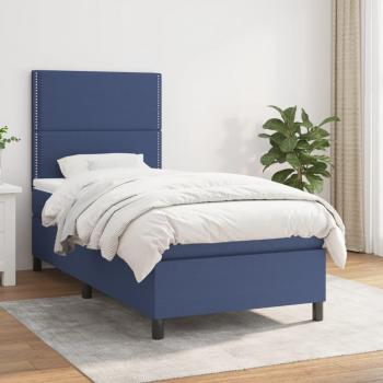 Cama box spring con colchón de muelles en tela azul 100x200 cm