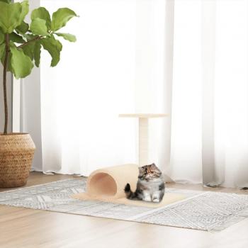 Poste rascador para gatos con túnel crema 60x34.5x50 cm