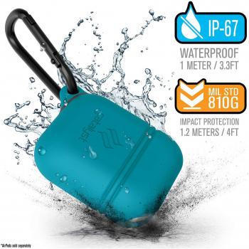 Funda AirPods 2 & 1 Case Protective Carga Inalámbrica Compatible, Impermeable, Mosquetón, Sellado de Silicona Grado Militar, Accesorios AirPods, Waterproof AirPods Case by Catalyst - Azul