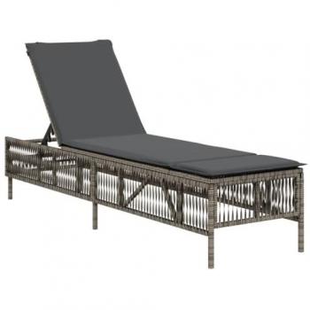 Grey Poly Rattan Sun Lounger with Cushion