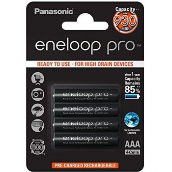 Panasonic Eneloop Pro - Juego de 4 Pilas Recargables AAA, 900mAh