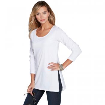 Camiseta Escote Redondeado y Manga Larga Mujer by Vencastyle - 015777,Blanco,3XL