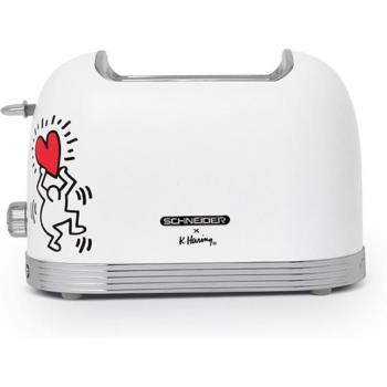 Tostadora Vintage 2 Ranuras 815W Colección Keith Haring Schneider SCTO2KTECW Blanco Mate Tech Art