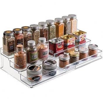 mDesign Especiero extensible de plástico – Estante para especias y condimentos – Ideal accesorio de cocina para organizar especias – Especiero con 3 niveles – transparente