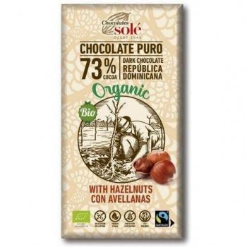 Chocolates Sole Chocolate Negro 73% con Avellanas Ecológico 150g Sin Gluten Vegano