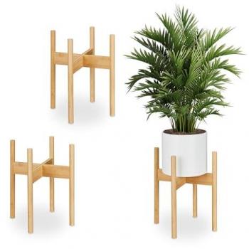 Pack 3 Soportes para Macetas de Bambú, Portamacetas Naturales para Interior, Tiestos hasta 29 cm