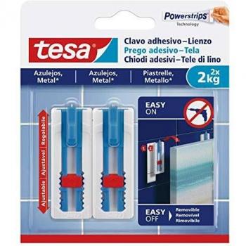 tesa Clavo adhesivo para lienzos, azulejos y metal, altura ajustable, clavo autoadhesivo, para marcos para lienzos y fotos, fuerza adhesiva de 2 kg por clavo, se puede quitar sin dejar restos