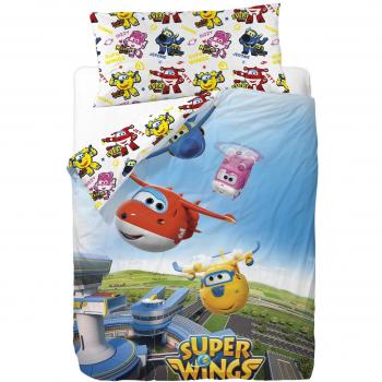 Super Wings Funda Nórdica para Cama, Algodón-Poliéster, Multicolor, Individual, 200x90x25 cm, 3 Unidades