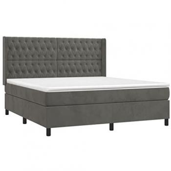 Cama box spring colchón y LED terciopelo gris oscuro 180x200 cm