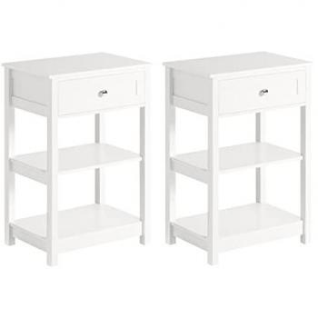 SoBuy FBT46-WX2 Set de 2 Mesas Auxiliares con 1 Cajón, Consola, Mesita de Noche para Salón Comedor, Teléfono o Lámpara (2)