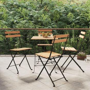 Folding Bistro Chairs Set of 4 - Solid Teak Wood and Steel