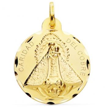 Medalla Virgen Caridad del Cobre Oro 18k unisex 28 mm. borde tallado