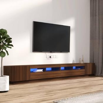 vidaXL Mueble para TV con luces LED 300x35x40 cm, Set de muebles TV con LED 3 piezas en madera contrachapada de roble marrón
