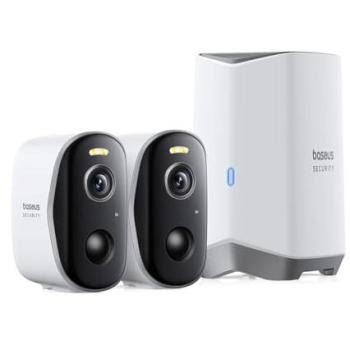 Kit de Seguridad Exterior Baseus N1 - Set de 2 Cámaras 2K (2560 x 1440) Inalámbricas con Batería de 210 Días y Memoria de 16TB, Color Blanco