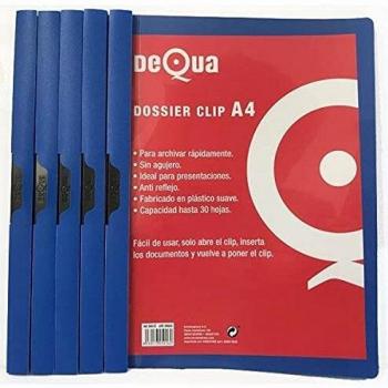 Dosier con clip Dequa PP A4 30 hojas Color azul Pack 5 ud