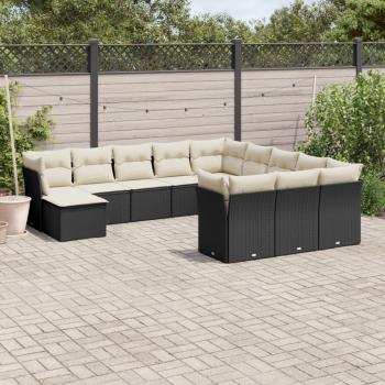 12-Piece Black Poly Rattan Garden Sofa Set with Cushions