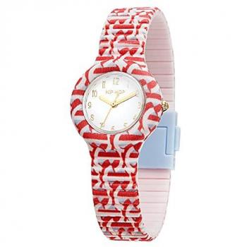 Reloj Hip Hop Logomanía Mujer Dial Blanco Solo Tiempo Movimiento Cuarzo Correa Silicona Multicolor