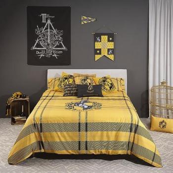 Funda Nórdica Harry Potter Classic Hufflepuff 100% algodón con botones, modelo Extrasuave, tamaño 220x220 cm para cama de 135/140, fabricada en España
