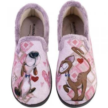 Zapatillas de casa de mujer PLUMAFLEX 12215PERRO-GATO malva 623