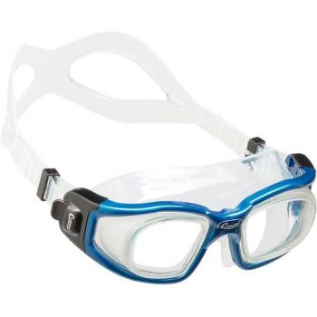 Gafas de Natación Cressi Galileo Glass con lentes transparentes, color blanco y azul, diseño metalizado azul