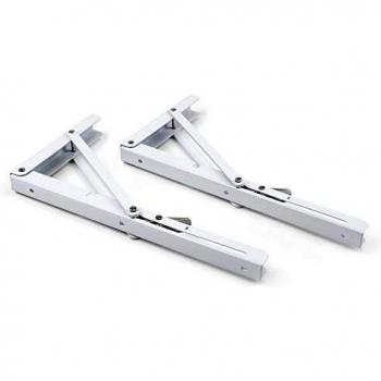 Emuca - Lote de 4 escuadras abatibles, soporte plegable para estante, 300 mm, carga máx. 50kg, acero, blanco.