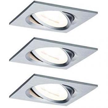 Spot LED empotrable Paulmann Nova 3 focos cuadrados giratorios y atenuables, aluminio