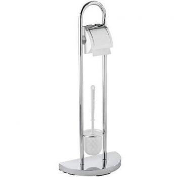 Wenko WC-Garnitur Raumwunder - WC-Bürstenhalter, platzsparend, halber Standfuß, Stahl, 33 x 84 x 18 cm, chrom