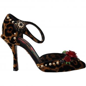 Dolce & Gabbana Brown Embellished Leopard Print Heels Shoes - EU36/US5.5, Pumps, female, Multicolor, Size: 6 US Leopard Print Floral Sandals