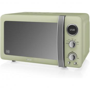 Swan Retro SM22030GNEU Microondas Digital 20L, 5 Niveles de Potencia, Función Descongelación, Temporizador 60 Minutos, Puerta Espejo, Plato Giratorio