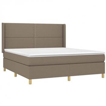 Cama Box Spring con Colchón y Luces LED en Tela Gris Taupe 180x200 cm