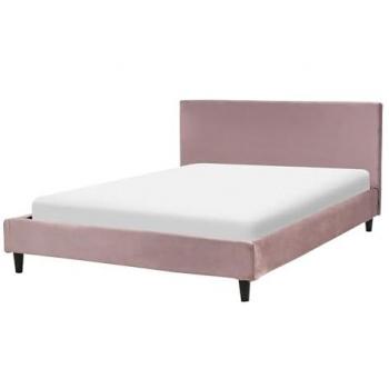 Cama tapizada en terciopelo rosa 140 x 200 cm con marco de listones y cabecero moderno Fitou