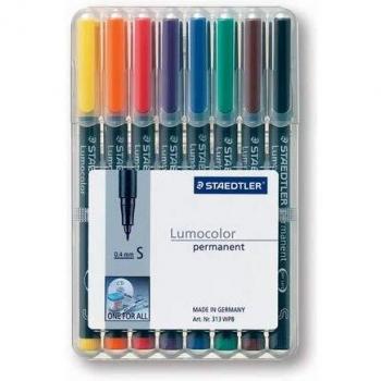 Rotulador Permanente Staedtler Lumocolor 313 WP8, Punta Ultra Fina, Juego de 8 Colores; Rotulador de Tiza Líquida Apli, Punta Redonda