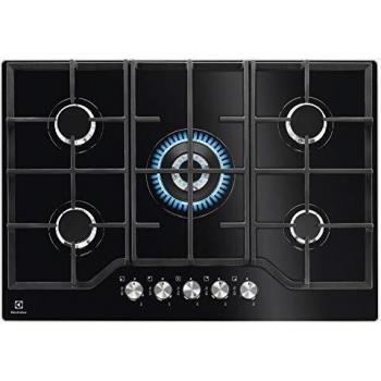 Electrolux Piano de Cocina a Gas EGG7536K, 5 Fuegos, 75 cm, Negro, con Quemador Wok y Rejillas de Hierro Fundido