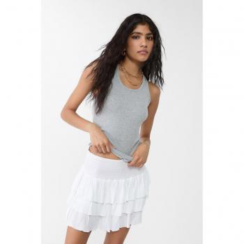 Stradivarius White Ruffled Short Skirt with Elastic Waistband XL