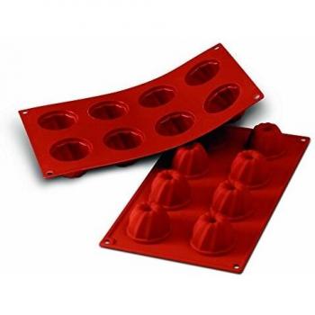 Molde de Silicona Silikomart SF057 para Gugelhopf - 8 Cavidades Ø55 mm H36 mm, Color Rojo