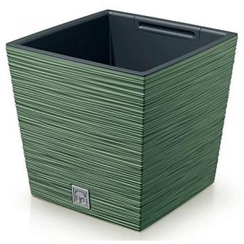 Macetero cuadrado FURU con depósito de agua, color verde tierra, 29.5x29.5x29 cm, capacidad 14 L