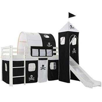 vidaXL Cama Alta para Niños Tobogán y Escalera Madera Pino 97x208 cm Somier Mueble Mobiliario Dormitorio Habitación Infantil Hogar