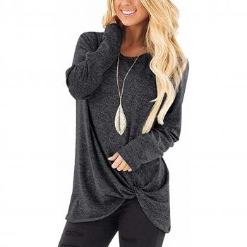 Martiount Camiseta Manga Larga Mujer Camisa Basica Blusa con Cuello Redondo Casual Shirt Manga Larga Elegante Lady Tops Side Twist Knotted Suéter Gray S